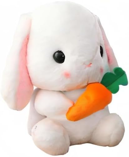 HOUPU Soft Toy - Sitting Lop Eared Rabbit, Easter White Rabbit Stuffed Bunny Animal with Carrot Soft Lovely Realistic Long-Eared Standing Pink Plush Toys (White-Carrot,16.9in/43cm)