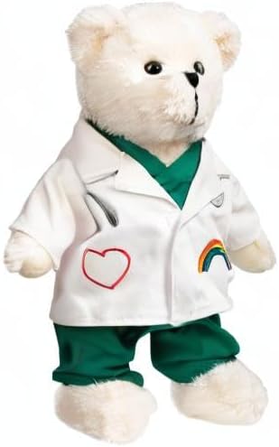 HollyHOME Doctor Bear Stuffed Animal Plush Teddy Bear in Scrubs and White Coat Gifts for Doctors Students and Kids 16 inches,Cream