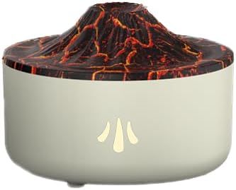 200ml Lava Volcano Aromatherapy Diffuser๏ผEssential Oil Diffuser with Flame Effect LED Lights, Quiet Ultrasonic Mist, Auto Shut-Off, for Home, Office, Yoga & Bedroom (Beige)