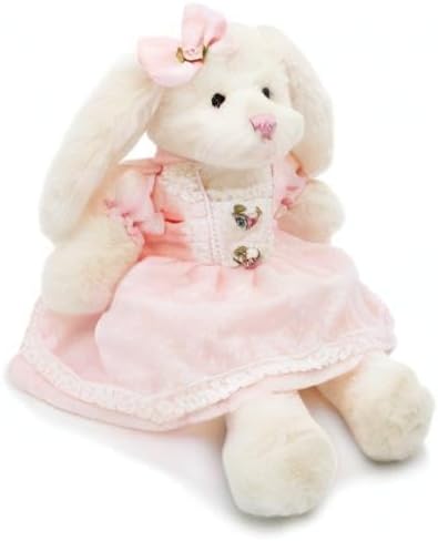 Small Soft Stuffed Animal Bunny Rabbit Plush Toy for Baby Girls 15inch (White Rabbit Wearing Pink Retro Dress)