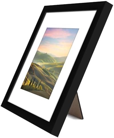 Americanflat 9x9 Picture Frame - Matted to 6x6 - Engineered Wood - Black | Shatter-resistant glass, wall or tabletop display with included easel, sawtooth hangers included, use with or without mat