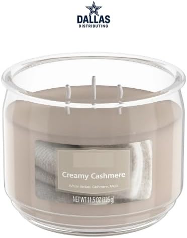 Creamy Cashmere Scented Candle 11.5oz, 3-Wick Long Lasting Glass Jar Candle for Home Decor, Living Room Ambiance, Aromatherapy Relaxation, Elegant Blend for Bedroom, Office, Spa