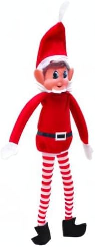 Toyland®️ Elves with Attitude 35cm (14") Red & Black 'Naughty' Elf Soft Toy - Knitted Hat & Legs - Vinyl Cheeky Face & Stick Together Hands - Festive Fun for All!