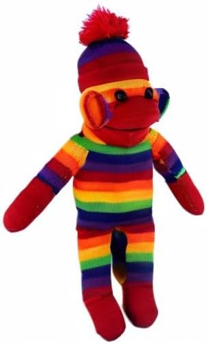 Plushland Adorable Sock Monkey, The Original Traditional Hand Knitted Stuffed Animal Toy Gift-for Kids, Babies, Teens, Girls and Boys Baby Doll Present Puppet (16'' Rainbow)