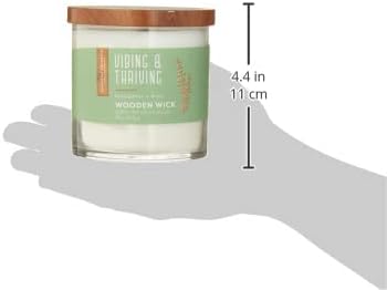 Essential Elements by Candle-Lite Company Wood Wick Scented Candle, Vibing & Thriving, One 16 oz. Single-Wick Aromatherapy Candle with 50 Hours of Burn Time, White