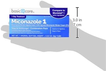 Amazon Basic Care Miconazole Nitrate Vaginal Insert 1200 mg and Miconazole Nitrate Cream 2%, 1-Day Treatment, Relieves Itching, Vaginal Yeast Infection, 0.32 Ounce, 1 Count