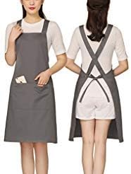 NEWGEM 100% Cotton Cross Back Apron for Women with 2 Pockets - Adjustable Button Straps Pinafore, No Neck Pain Kitchen Chef Apron for Kitchen Chef, Home Cook (Gray)