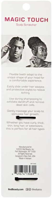Red by Kiss Magic Touch Scalp Scratcher, Black, Flexible Teeth Scalp Massager for Braids, Locs, Weaves, Wigs & Protective Styles, Itch Relief, Shampoo Exfoliating Brush