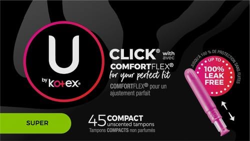 U by Kotex Click Compact Tampons, Super Absorbency, Unscented, 45 Count (Pack of 2)