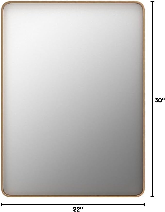 LOAAO 22"X30" Gold Bathroom Mirror | Rounded Rectangle, Brushed Gold Frame, Wall-Mounted, Anti-Rust, Hangs Horizontally or Vertically