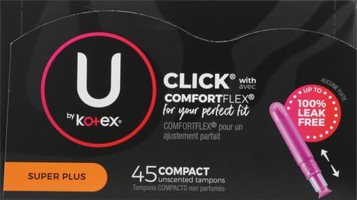 U by Kotex Tampons, Click Compact, Super Plus Absorbency, Unscented, 45 Count (Pack of 4)