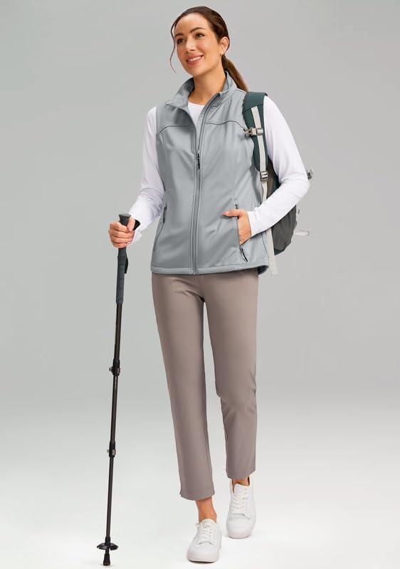 Soothfeel Women's Vest with Zipper Pocekts Lightweight Softshell Sleeveless Jacket Hiking Travel Golf Running Vest for Women