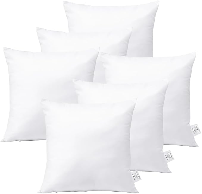 OTOSTAR Throw Pillows Inserts 18x18 Inches, Set of 6 Square Form Cushion Stuffer for Couch, Sofa, Bed - Indoor Decorative Pillows Inserts - White