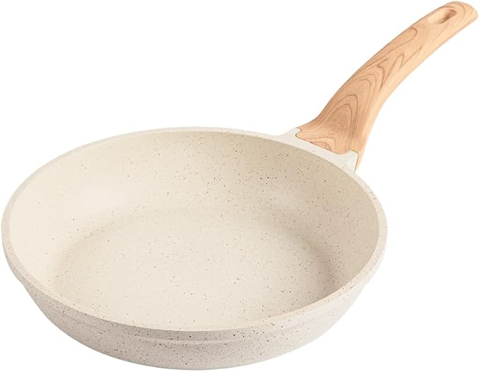 CAROTE10 Inch Non Stick Cream White Frying Pan, PFOA-Free | Healthy Non Toxic Granite Kitchen Cookware, All Stovetops Compatible Skillet with Heat-Resistant Handle