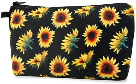 MAGEFY Sunflower Makeup Bag for Women, Portable Travel Cosmetic Bag with Black Zipper Pouch Waterproof Makeup Pouch Multifunctional Small Bag for Women (1 pack, sunflower 0173)