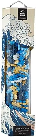 PLUS PLUS Inspired Art History Building Set, 3D Painting Kit & Craft Supplies for Kids, 350 Mini Interlocking Open Ended Pieces - Hokusai, The Great Wave