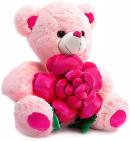 BEJOY Teddy Bear Stuffed Animals Plush Bear Holding Rose Soft Plush Toy Gifts 16 inches Pink