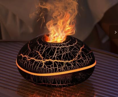 Flame Aroma Diffuser, Dark Crackle Design, Flame Effect Humidifier for Home