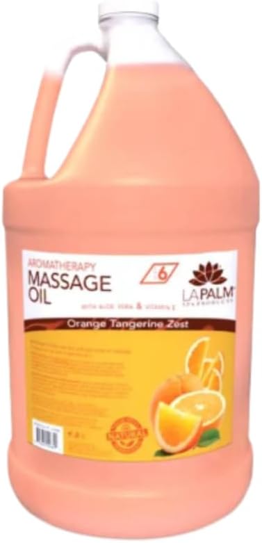 La Palm Organic Massage Oil Orange Tangerine Zest – 1 Gallon | Natural Body & Spa Oil for Massage Therapy, Aromatherapy, and Skin Hydration