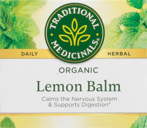 Traditional Medicinals Organic Lemon Balm Tea, Tea Bags | Herbal | Pack of 2 | 16 Count | Calming