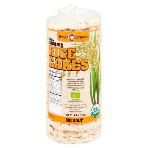 Brad's Organic RICE CAKES - NO SALT, USDA Organic, Dairy Free, Vegan, Nut Free 4.6oz (6 Packages/1 Case)