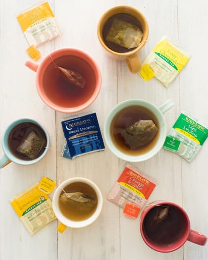 Bigelow Tea Caffeine Free 6 Flavor Herbal TeaVariety Pack, DecafTea with Mint Medley, Cozy Chamomile, Orange and Spice, Sweet Dreams, Perfect Peach, and Lemon Ginger, 118 Count (Pack of 12)