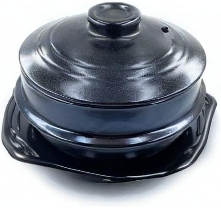 Korean Stone Bowl with Lid, Ttukbaegi for Bibimbap & Soup, 32 fl oz | Twice-fired natural clay, sturdy earthenware construction, Microwave and dishwasher safe, Use on gas stovetop, grill or oven