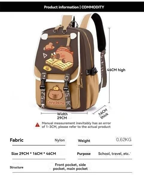 Kapibara Capybara Cartoon Backpack Gift Large Capacity Waterproof Kapibara stuff kawaii backpack with pins and Accessories (pattern 6)