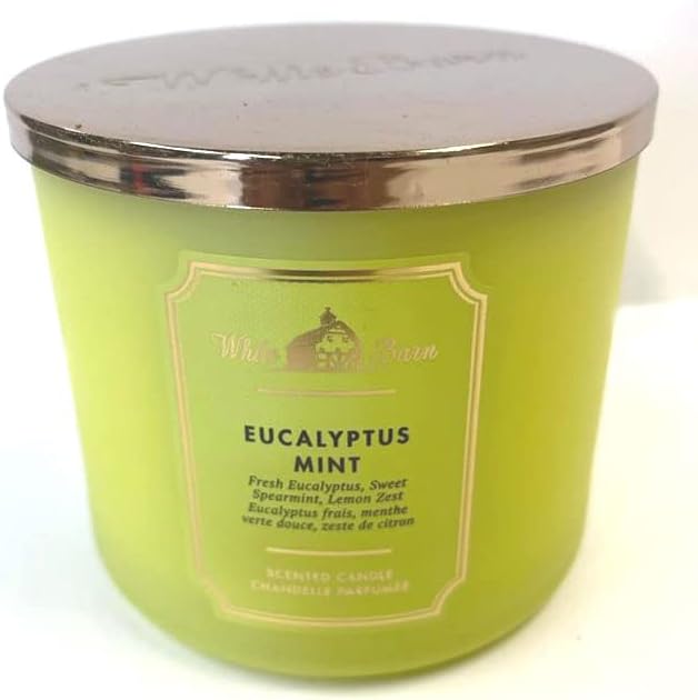 Bath and Body Works, White Barn 3-Wick Candle w/Essential Oils - 14.5 oz - 2021 Core Scents! (Eucalyptus Mint)