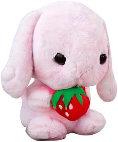 HOUPU Soft Toy - Sitting Lop Eared Rabbit, Easter White Rabbit Stuffed Bunny Animal with Carrot Soft Lovely Realistic Long-Eared Standing Pink Plush Toys (Pink-Strawberry,29.5in/75cm)