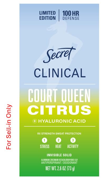 Secret Clinical Strength 100HR Defense, Invisible Solid Antiperspirant Deodorant for Women, A'Ja Wilson Edition, Triple Threat Sweat Protection, Hyaluronic Acid, Court Queen Citrus Scent, 2.6 oz