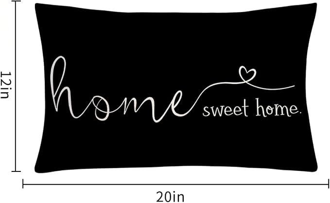 Farmhouse Pillow Covers, 12x20 Inch - Home Decorative Throw Pillow Case, Housewarming Gift, Black