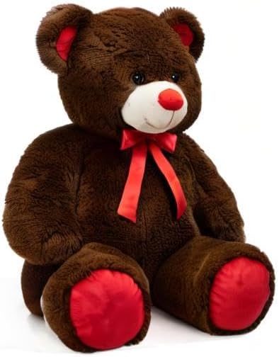 Big Teddy Bear Stuffed Animal Giant Teddy Bear Plush with Red Ribbon Bow Plush Toy Gift for Girlfriend Bride 36 inch Chocolate
