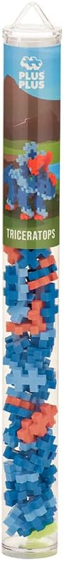 Plus Plus 3D Dinosaur Figure Building Block Set, 70 Mini Interlocking Puzzle Pieces, Fun Stem Toys for Kids - Triceratops Maker Tube