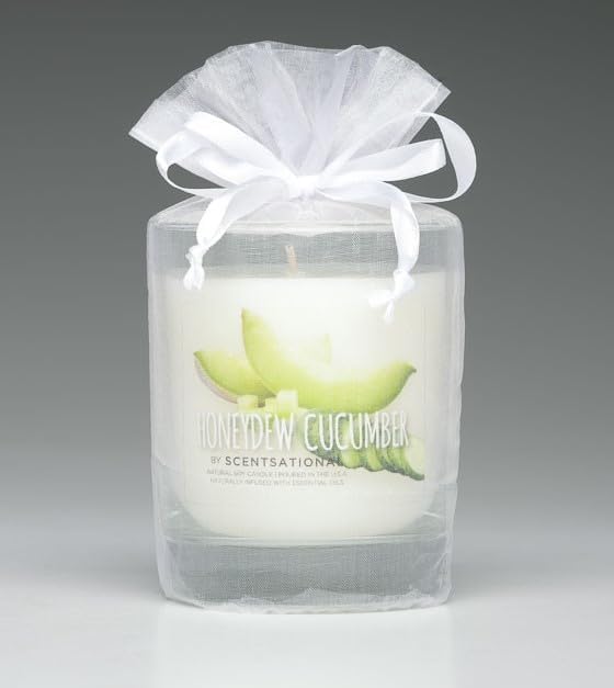 Scentsational Honeydew Cucumber Soy Candle, 11 oz Glass Jar, Gift Wrapped, 50-60 Hour Burn Time