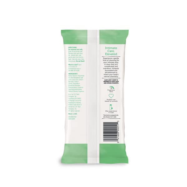 Summer’s Eve Aloe Love Feminine Cleansing Wipes, Daily Intimate Cloths, Removes Odor, pH Balanced, Gentle for Sensitive Skin, 32 Count (Pack of 6)