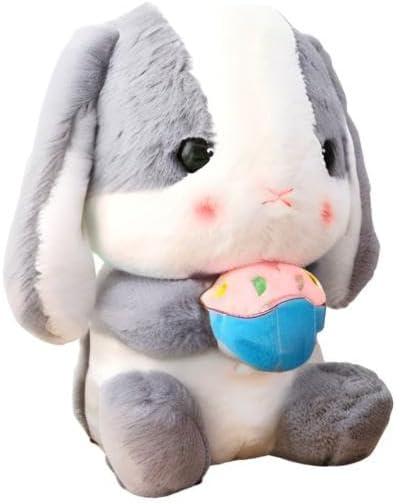 HOUPU Soft Toy - Sitting Lop Eared Rabbit, Easter White Rabbit Stuffed Bunny Animal with Carrot Soft Lovely Realistic Long-Eared Standing Pink Plush Toys (Ash White-Cake,29.5in/75cm)