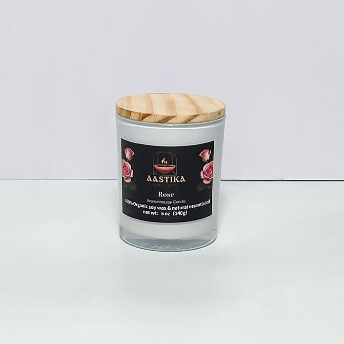 Aastika- Rose 100% Organic Soy Wax Candle – Scented Aromatherapy Jar Candle, 5 oz