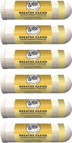 Wild Essentials 6 Pack of Breathe Easier Aromatherapy Nasal Inhalers Made with 100% Natural, Premium Grade Essential Oils, Allergies, Sinus, Clearing