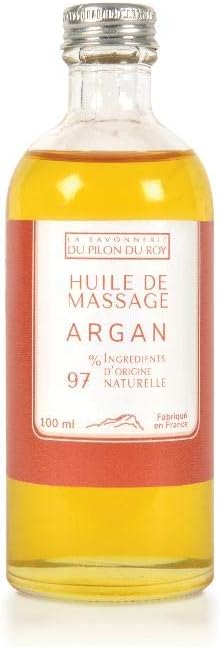 Argan Massage Oil with Organic Argan Oil 100ml Vegetable Natural Ingredients Regenerative Nourishing Amber Scent Unisex All Skin by Savonnerie du Pilon du Roy, Yellow