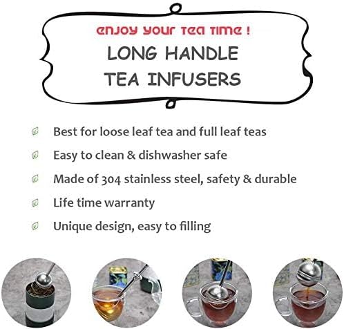 Long Handle Tea Ball, One Handed Pressing Operation, Easy to Use, 2Pcs | Fine Mesh Holes, Plastic Handle with Stainless Steel Ball, No Tea Residue, For Cup and Teapot, Tea Lover Gift
