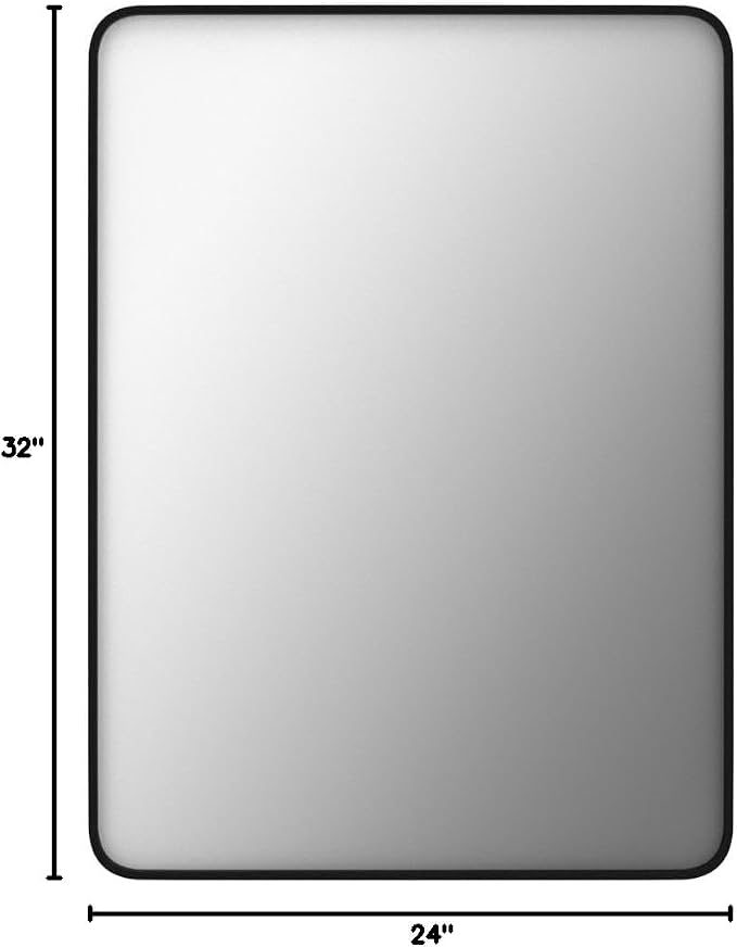 LOAAO 24X32 Inch Black Metal Framed Bathroom Mirror | Matte Black, Rounded Rectangle, Anti-Rust, Hangs Horizontally or Vertically