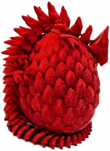 Surprise Dragon Egg Articulating Gemstone Dragon Fidget Figurine - 3D Printed Dragons Flexible ADHD, Autism, Relief Anxiety - Articulated Joints (Red)