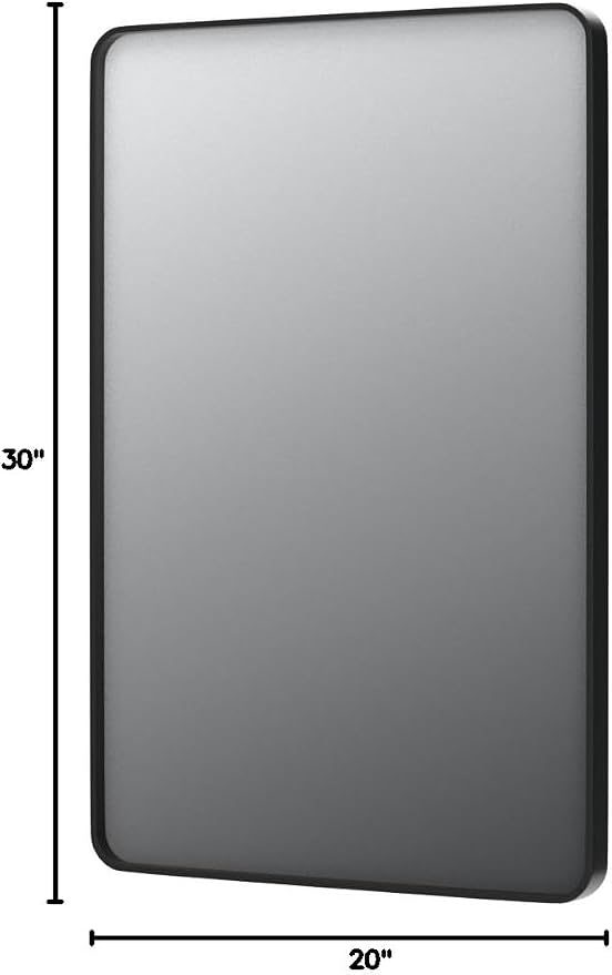 LOAAO 20X30 Inch Black Metal Framed Bathroom Mirror | Matte Black, Rounded Rectangle, Anti-Rust, Hangs Horizontally or Vertically