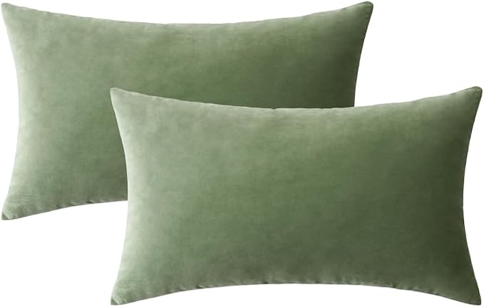MIULEE 12x20 Inch Lumbar Velvet Throw Pillow Covers Sage Green | Pack of 2 Soft Solid Decorative Pillow Covers, Modern Luxury Home Decor, for Chair Couch Sofa Bedroom Livingroom