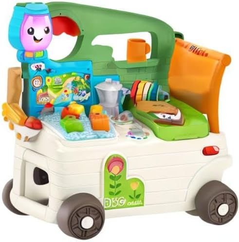 Fisher-Price Baby to Toddler Toy Laugh & Learn 3-in-1 On-the-Go Camper Walker & Activity Center with Smart Stages for Ages 9+ Months, Tan/Green