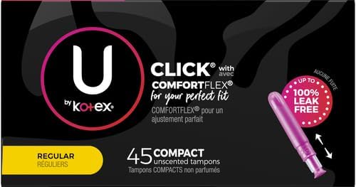 U by Kotex Tampons, Click Compact, Regular Absorbency, Unscented, 45 Count (Pack of 2)