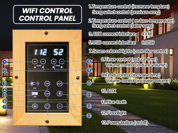 Smartmak Wood Home Traditional Steam Sauna, WiFi Control 4 Person Luxurious Indoor Canadian Hemlock Wooden Spa Room, with 6 kw Heater, Backrest, Bluetooth Speaker, Rocks, Water Bucket, Spoon, Lights