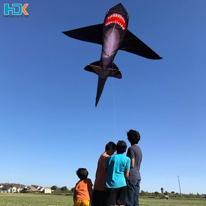 HENGDA KITE for Kids Lifelike Black Shark Kite Single Line Kite Flying for Children Kids Outdoor Toys Beach Park Playing