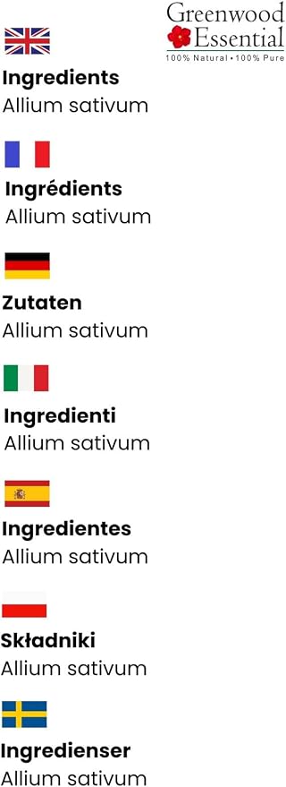 Greenwood Essential Garlic Essential Oil (Allium sativum) Pure | Non-Sticky | Non-Greasy | Lightweight | Men & Women | All Skin Types | Steam Distilled 10ml X 2 (0.66 oz)
